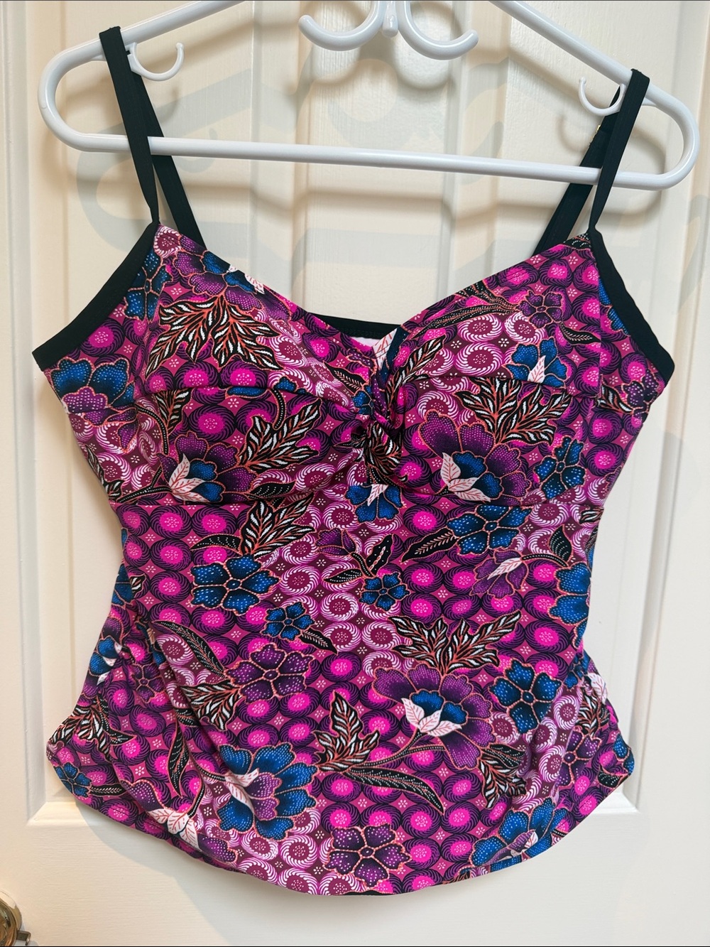 Christina 14D Tankini top - Brilliant pink pattern spots floral - side cinching